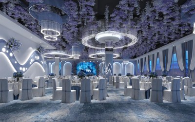 现代蓝色酒店宴会厅3D模型下载